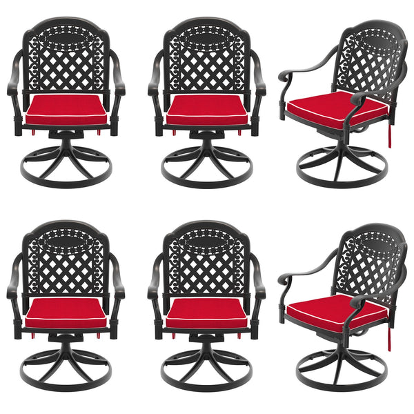 English Elm Cast Aluminum Swivel Outdoor Chairs Six Piece Set Ornate Carved Frame Weather Resistant W1710S00672