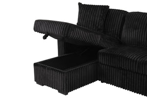 English Elm Plush Sectional Sofa With Pull-Out Sleeper - Luxurious Black Velvet, Reversible Chaise & Storage B009S01778-GIGA