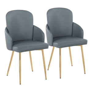 English Elm Dahlia Modern Dining Chair Set Of 2 - Grey Faux Leather, Gold Metal Frame & Chrome Accents, Chic Style B202S01185