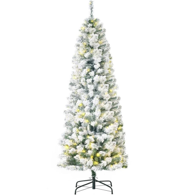 English Elm Downswept Slim Artificial Christmas Tree Snow Flocked with 250 Dual Mode Led Lights T3971P415522