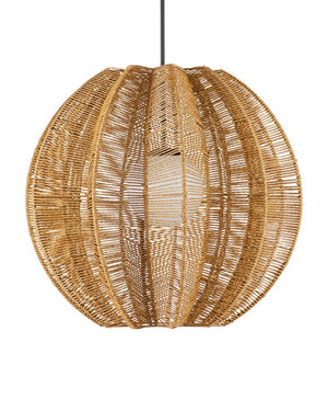 Currey & Company Barbary Fluted Outdoor Pendant - Elegant Starfruit Design In All-weather Wicker, Adjustable Height Natural All,Weather Wicker ,Metal ,Glass 9500-0019-currey-company