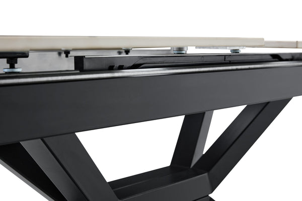 English Elm Modern Extendable Sintered Stone Dining Table with Auto-Lift, Scratchproof Waterproof Top & Black Metal Base W3493S00005