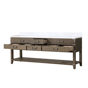 English Elm Grey Oak Double Bath Vanity With Carrara Marble Top - Spacious 84" Design, Soft-Close Drawers & Storage B2731P260381