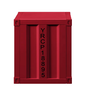 English Elm Cargo Red Industrial Nightstand with USB Ports, Iron Cargo-Style Metal Storage, Rugged Modern Design B2726P255733