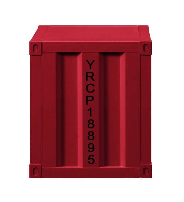 English Elm Cargo Red Industrial Nightstand with USB Ports, Iron Cargo-Style Metal Storage, Rugged Modern Design B2726P255733