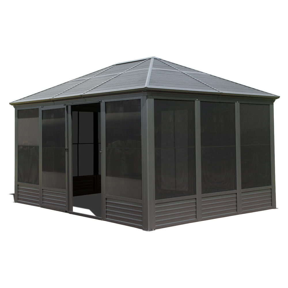 English Elm 11.2x14.6ft Aluminum Solarium Hardtop Gazebo with Steel Roof and Sliding Door W1859P276734