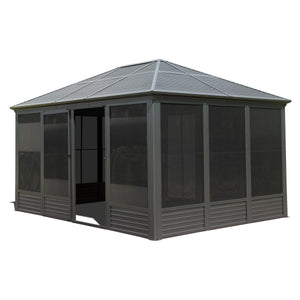 English Elm 11.2x14.6ft Aluminum Solarium Hardtop Gazebo with Steel Roof and Sliding Door W1859P276734