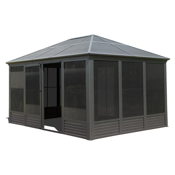 English Elm 11.2x14.6ft Aluminum Solarium Hardtop Gazebo with Steel Roof and Sliding Door W1859P276734