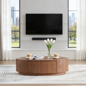 English Elm Modern Oval Coffee Table Matte Finish Mdf Frame with Storage Drawer for Living Room Dark Walnut W2085P384570