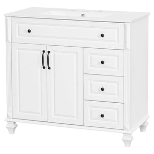 English Elm 36" Elegant Bathroom Vanity With Ceramic Sink, Solid Wood Cabinet, Modern Storage & Black Handles N725P356069K