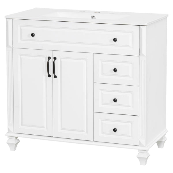 English Elm 36" Elegant Bathroom Vanity With Ceramic Sink, Solid Wood Cabinet, Modern Storage & Black Handles N725P356069K