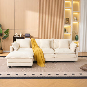 English Elm Beige Chenille Sectional Sofa with Modular Ottoman for Living Room or Studio Beige W2603S00001