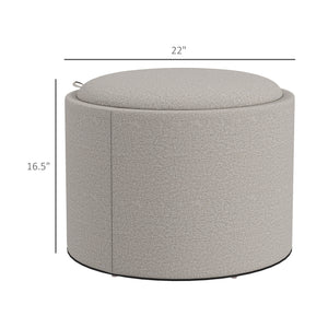 English Elm HOMCOM Round Storage Ottoman with Flip-Top Tray and Concealed Liner, Light Gray Linen, Multifunctional W2225P173826