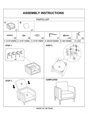 English Elm Beautiful Velvet Accent Chair with Vertical Channel Tufting, Plush Upholstery and L-Shaped Metal Legs Gray 31 L x 34 W x 21 H B011P369871