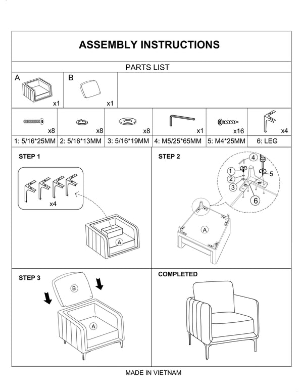 English Elm Beautiful Velvet Accent Chair with Vertical Channel Tufting, Plush Upholstery and L-Shaped Metal Legs Gray 31 L x 34 W x 21 H B011P369871