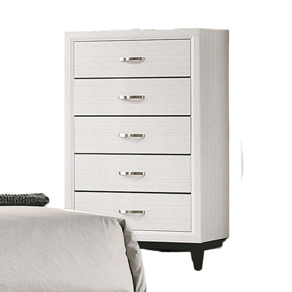 English Elm Contemporary Chic Chest with Gold Accents, Acrylic Trim, Metal Bracket Legs and Dust‑Proof Drawers White 34 L x 19 W x 50 H B2741P371021