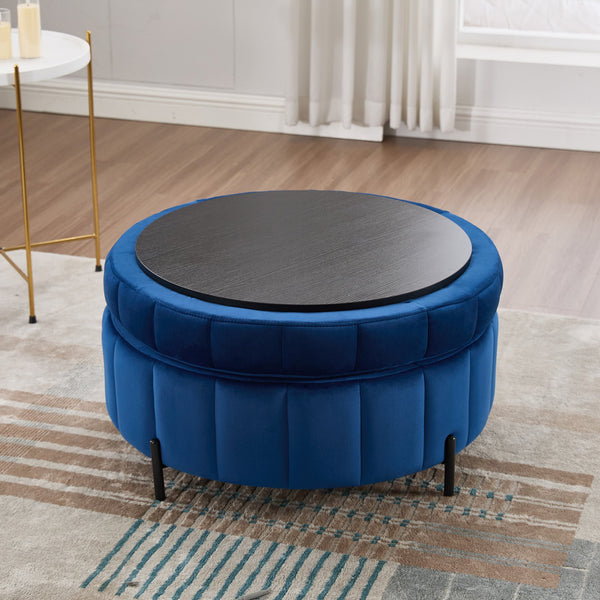 English Elm 31.5"w Velvet Channel Tufted Round Storage Ottoman Pumpkin Sculpted Living Room Accent W3118P272637