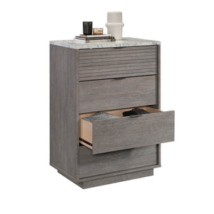 English Elm 4-Drawer Chest - Modern Brown Finish With Faux Marble Top, Stylish Storage For Any Room B356P402634