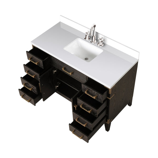 English Elm Brown Oak Single Bath Vanity 48" With Cultured Marble Top, Chrome Faucet Set & Ample Storage Solutions B2731P259808