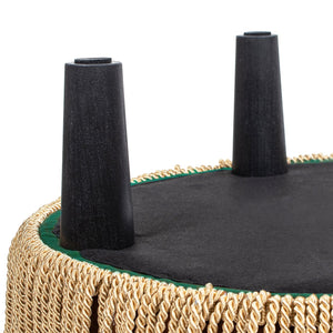 English Elm Yolanda Velvet Round Ottoman with Gold Bullion Fringe Jewel Toned Artisan Accent Piece B2719P364403