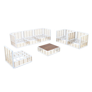 English Elm TOPMAX Modern Minimalist 7-Piece Metal Patio Sectional Sofa Set with All-Weather Rattan, Cushions and Coffee Table for Versatile Indoor Outdoor Entertaining White SP100026AAK