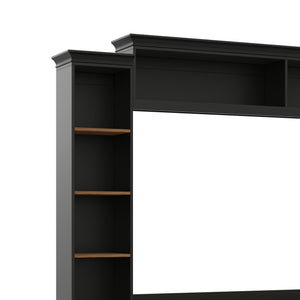 English Elm Unique Low Profile Media Console with Led Lighting Glass Shelves Fits Tvs to 105 Black N721S000077B