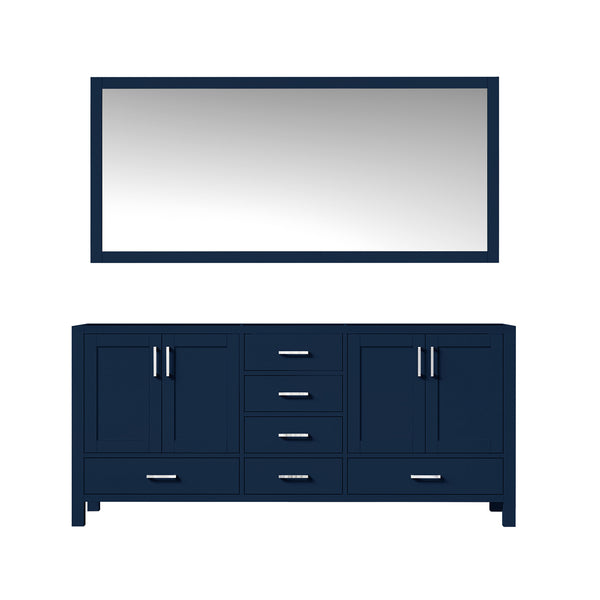 English Elm Navy Double Bath Vanity 72" W with 70" Mirror — Fully Assembled, 2 Cabinets, 6 Drawers, Shelf B2731S00521