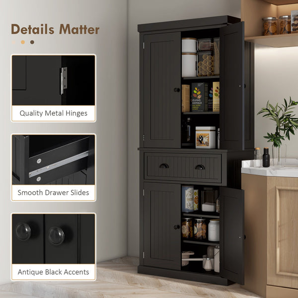 English Elm Homcom 72" Kitchen Pantry - Stylish Freestanding Storage Cabinet With Adjustable Shelves & Drawer W2225S00055