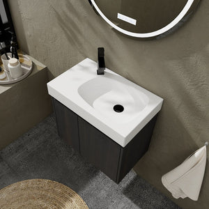 English Elm 24 Inch Bathroom Vanity Floating Ceramic Basin Sink Combo with Double-Door Wall-Mounted Storage Cabinet Durable Engineered Wood Modern Design Black W1972P190342
