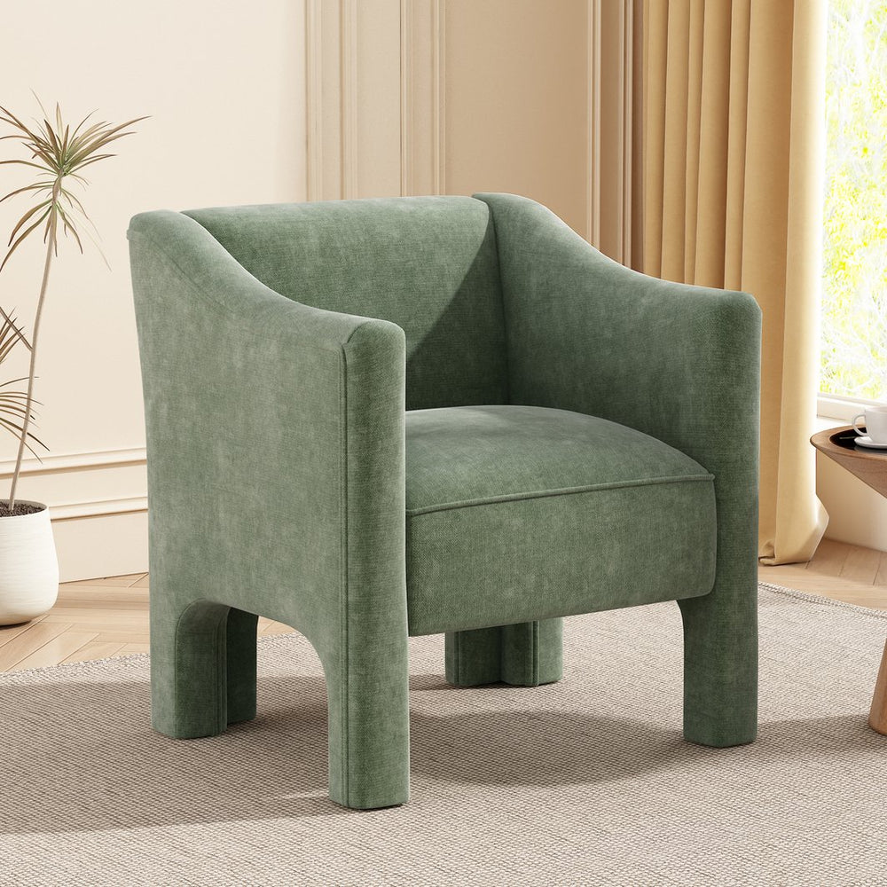 English Elm Modern Barrel Accent Chair Chenille Upholstered Wraparound Armchair for Any Room Green N763P336531F