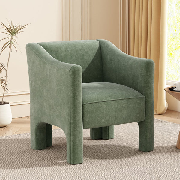 English Elm Modern Barrel Accent Chair Chenille Upholstered Wraparound Armchair for Any Room Green N763P336531F