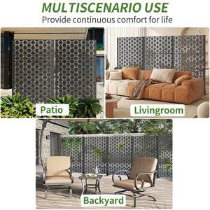 English Elm Metal Freestanding Privacy Screen Geometric Powder Coated Outdoor Patio Divider Panel W347P421271