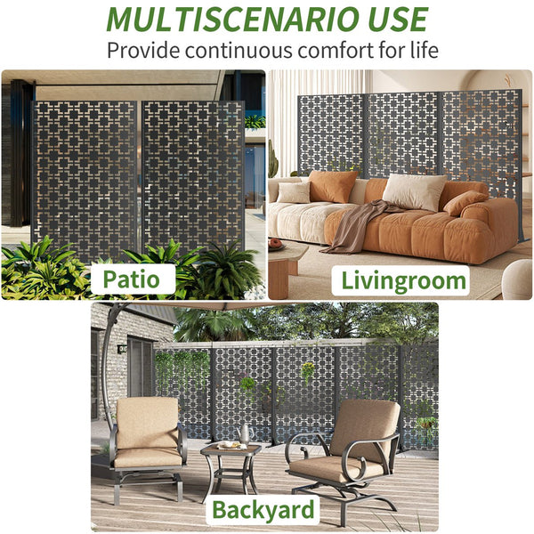English Elm Metal Freestanding Privacy Screen Geometric Powder Coated Outdoor Patio Divider Panel W347P421271