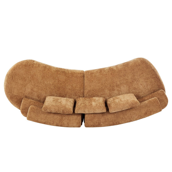 English Elm 122" Curved Modular Sectional Sofa Cloud Fill Polyester Upholstered Living Room Seating Pumpkin Yellow N771P396326C_N771P396327C