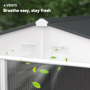 English Elm Spacious Galvanized Steel Outdoor Shed with Vented Sloped Roof and Lockable Double Doors T3971S00168