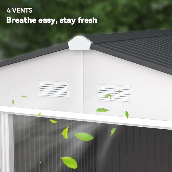English Elm Spacious Galvanized Steel Outdoor Shed with Vented Sloped Roof and Lockable Double Doors T3971S00168