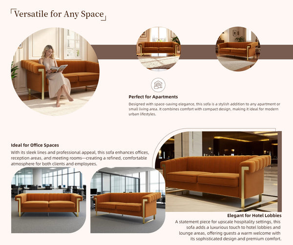 English Elm FX-P81-OR2(SOFA)Mid-Century Velvet Black Chesterfield 3-Seater Sofa with Gold Legs, Tufted Luxe Seating W576S00094