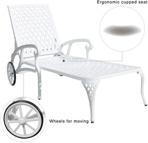 English Elm Aluminium Adjustable Reclining Chaise Lounge with Wheels, Rust-Resistant Bronze Finish, Durable Outdoor Seating White W640P292968