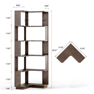 English Elm Set of 2 Modular Corner Bookcases L Shaped and I Space Saving Home Office Shelving Dark Brown W2899S00004