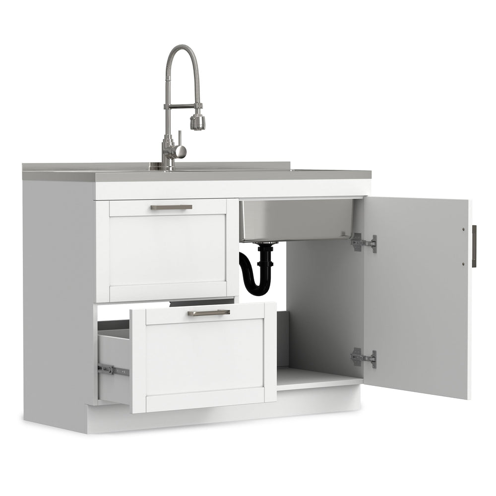English Elm Hennessy Shaker Cabinet Utility Sink Stainless Steel Basin Laundry Room Setup B136P427219