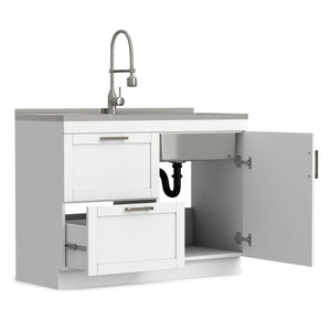English Elm Hennessy Shaker Cabinet Utility Sink Stainless Steel Basin Laundry Room Setup B136P427219