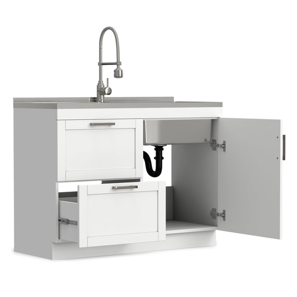 English Elm Hennessy Shaker Cabinet Utility Sink Stainless Steel Basin Laundry Room Setup B136P427219