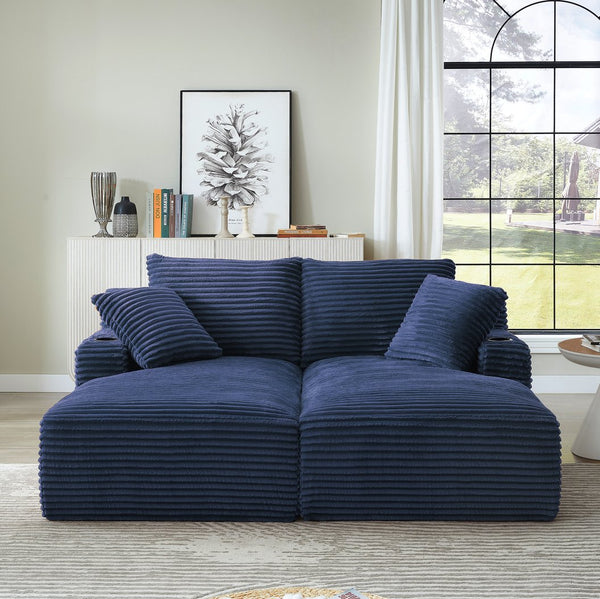 English Elm Compressible Corduroy Sleeper Loveseat with Cupholders Ready in 72 Hours No Assembly Blue W2339P411860