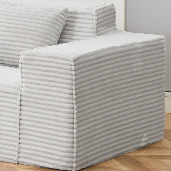 English Elm L-shaped Corduroy Sectional with Ottoman Three Seat Modular Sofa for Modern Living Light Gray W2699S00081