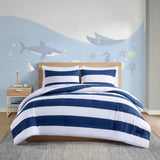 Urban Habitat Kids Sammie Casual Cotton Cabana Stripe Reversible Comforter Set with Shark Reverse UHK10-0193 Navy