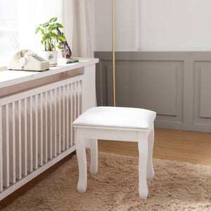 English Elm Vanity White Makeup Stool with Cushion and Solid Wood Legs, Anti-Slip Pads, Comfortable PU Seat W3128P281249