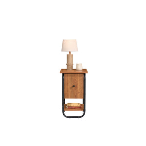 English Elm Side Table with Concealed Storage & Adjustable Shelf, Natural Cherry Engineered Wood, Sturdy Metal Frame B356P354494