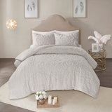 Madison Park Laetitia Shabby Chic 3-Piece Tufted Cotton Chenille Medallion Comforter Set MP10-5882 Grey