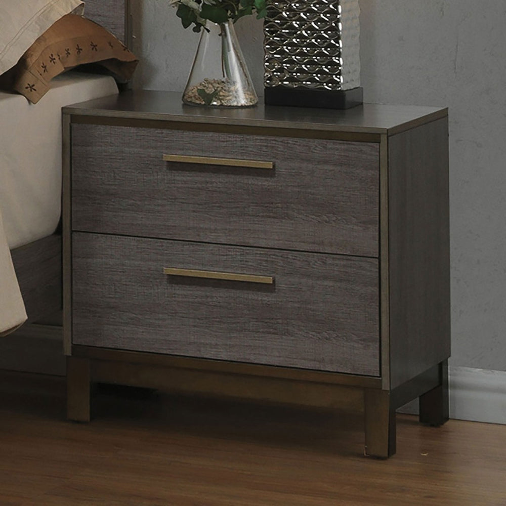 English Elm Wooden Nightstand With 2 Drawers - Charming Two-Tone Antique Gray Finish For Stylish Bedroom Storage B016P251591-GIGA