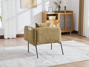 English Elm Leisure Linen Accent Chair with Built-in Side Table Pockets and Lumbar Pillow Modern Yellow W395P453313